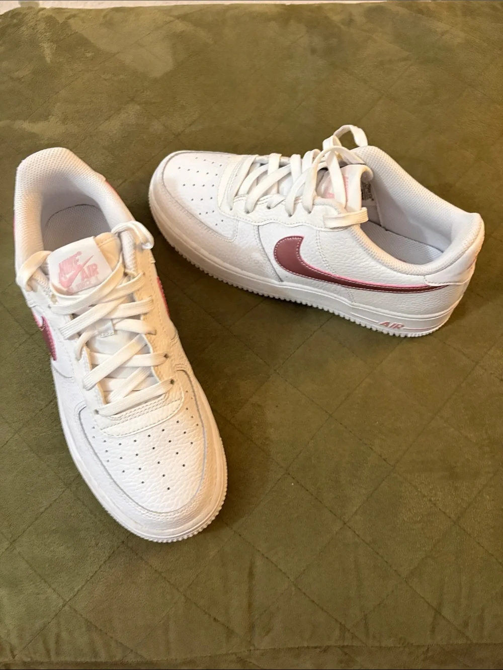 Nike Air Force White Sneakers with Pink Swoosh